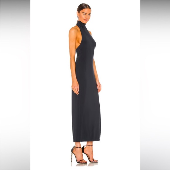XL Norma Kamali Halter Turtle Side Slit Gown black - Picture 7 of 16